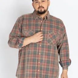 UNSIZED Men Comfort Oversized Fit Spread Collar Tartan Checked Corduroy Casual Shirt-image-81