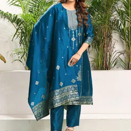 SANISA Women Woven Design Kurta with Trousers & Dupatta-image-46