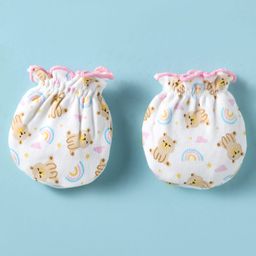 Ben Benny Interlock Knit Cap Mitten & Booties Set with Bear & Rainbow Print White - Diameter 11 cm image 4