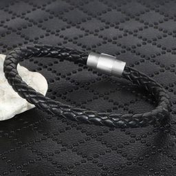 The Roadster Lifestyle Co. Men Black Leather Textured Wraparound Bracelet-image-87