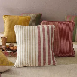 JAYPORE Off White & Maroon Striped Square Cushion Covers-image-28