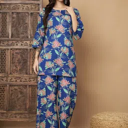 Vastralay Floral Printed Pure Cotton Top With Trousers Co-Ords-picture-15