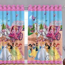 BELLA TRUE 2 Pieces Blue & Pink Ethnic Motifs Printed Black Out Long Door Curtains-image-38