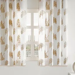 HOMEMONDE Gold-Toned & White Set of 2 Floral Sheer Window-15