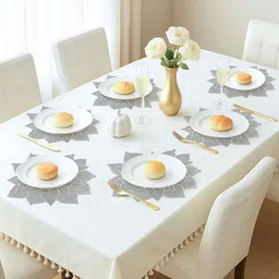 Kuber Industries Silver-Toned 6 Pieces Patta-Designed Leather Table Placemats-picture-6