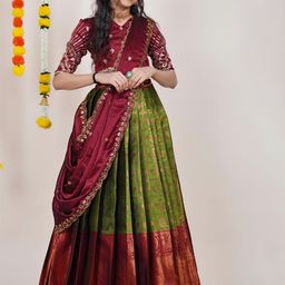 Fabcartz Semi-Stitched Woven Design Lehenga & Unstitched Blouse With Dupatta-image-34