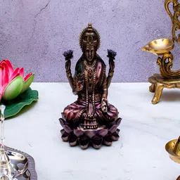 Craftlayout Metallic-Toned & Pink Laxmi Statue Sitting On Lotus Religious Idol Showpiece-12