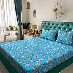 KLOTTHE Blue Printed 400 TC Cotton King Bedsheet With 2 Pillow Covers - 2.50 x 2.25 m-6