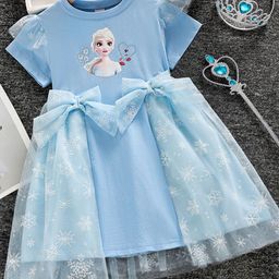 YK Girls Graphic Printed Bow Detail Fit & Flare Dress-picture-29