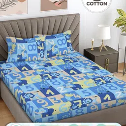 Myntra Elegant Homes Blue & Olive Green 300 TC Cotton King Bedsheet Set 2.50 m x 2.25 m-picture-5
