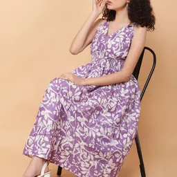 ROSEMELON Ethnic Motifs Print Crepe Fit & Flare Maxi Dress-picture-6