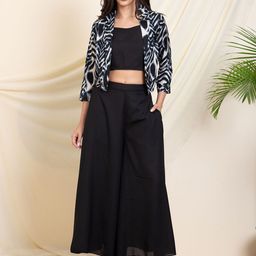 DEEBACO Printed Notched Lapel Collar Blazer With Palazzo & Top-image-3