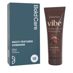 Bold Care Set Of 2 Vibe Chocolate Lube - 50 ml With Multi-Textured Condoms - 10Pcs-10