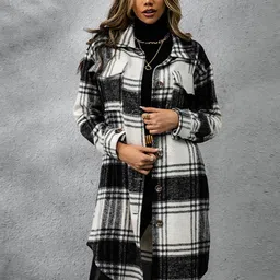 StyleCast x Revolte Women Checked Spread Collar Overcoat-image-89