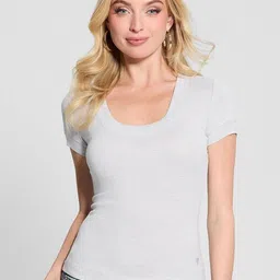 GUESS Women Solid Scoop Neck T-shirt-picture-3