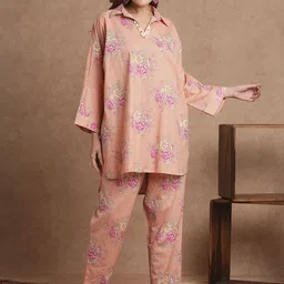 FASHOR Floral Printed Pure Cotton Tunic With Trousers Co-Ords-picture-17