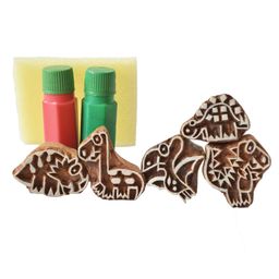 Shumee Wooden Dino Stamps Set of 5 Stamps With 2 colors-21