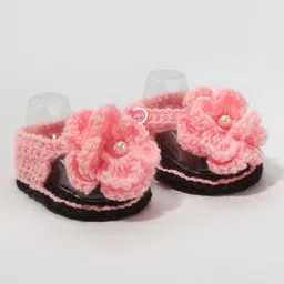 Knits & Knots Booties With Pearl Applique - Brown & Pink-picture-7