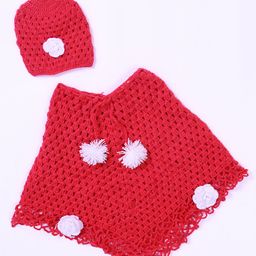 USHA ENTERPRISES Floral Design Half Sleeves Poncho With Cap - Red-image-63