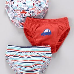 Babyhug 100% Cotton Briefs Pack of 3 - Red White-image-22