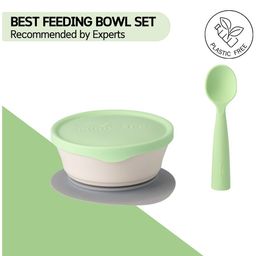 Miniware First Bite Suction Bowl with Spoon Feeding Set - Green White-14