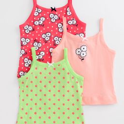 Babyoye Cotton Singlet Sleeves Camisole Floral & Polka Dots Pack of 3 - Red Peach Green-image-91