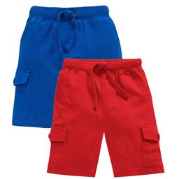 Kiddopanti Pack Of 2 Solid Colour Shorts - Red & Blue-image-95
