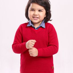Babyhug Full Sleeve Solid Pullover Sweater - Red-image-43
