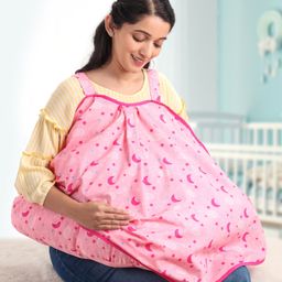 Babyhug 100% Cotton Feeding Pillow with Nursing Cape Moon Print - Pink-image-31