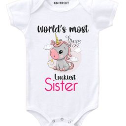 KNITROOT Most Luckiest Sister Print Half Sleeves Onesie - White-image-50
