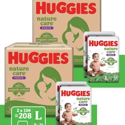 Huggies Nature Care 100% Organic Cotton Premium Baby Diaper Pants Large Size Monthly Pack - 104 Pieces - (Pack of 2)-image-69