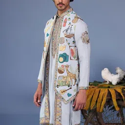 KALPRAAG Men Floral Embroidered Regular Sequinned Kurta with Trousers & With Dupatta image 2