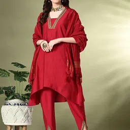 KALINI Floral Yoke Design V-Neck A-Line Kurta with Dhoti Pants & Dupatta-39