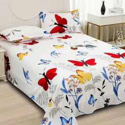 Story@home White & Red Floral Printed 240 TC Microfiber Queen Bedsheet with 2 Pillow Cover-image-32