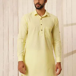 JAYPORE Striped Woven Design Shirt Collar Rolled-Up Sleeves Pathani Kurta-image-70
