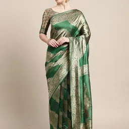 Mitera Floral Zari Silk Blend Banarasi Saree-image-44