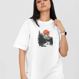 Moda Rapido Women Printed Drop-Shoulder Sleeves Applique T-shirt-image-82