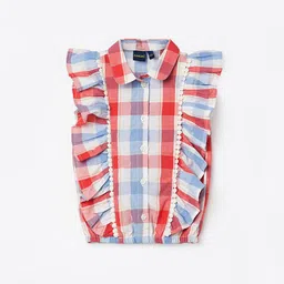 Juniors by Lifestyle Checked Flutter Sleeve Cotton Shirt Style Top-19