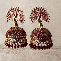 Anouk Peacock Shaped Jhumkas Earrings-50