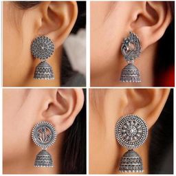 tulsi imitation Set Of 4 Artificial Beads Beaded Oxidised Dome Shaped Jhumkas-38