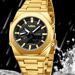 V2A Men Patterned Dial & Stainless Steel Bracelet Style Straps Analogue and Digital Watch-18