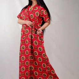CLYMAA Pink Pure Cotton Maxi Printed Nightdress-picture-8