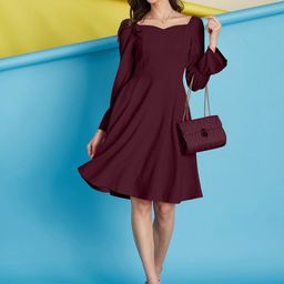 Selvia Women Sweetheart Neck Bell Sleeve Fit & Flare Dress-image-46