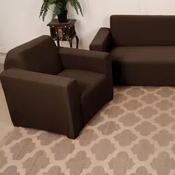 GIFTS ISLAND Brown Solid Polyester 3 Piece Sofa Cover With Arms-image-90