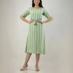 DMP EXPORT Striped A-Line Midi Dress-image-51