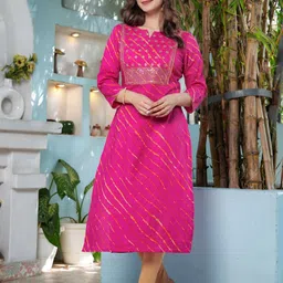 KPF Leheriya Printed Notch Neck Gotta Patti Pure Cotton Straight Kurtas-picture-10