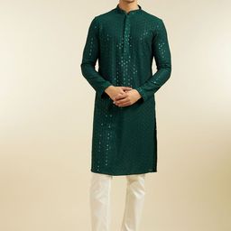 Diwas by Manyavar Embroidered Mandarin Collar Straight Sequinned Kurta with Pyjamas-image-53