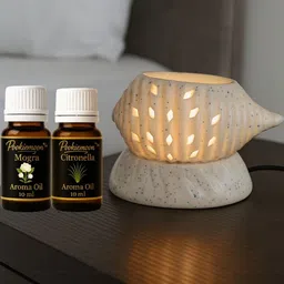 POOKIEMOON White 3 Pieces Shank Ceramic Electric Aroma Diffuser with Mogra and Lavender-picture-16