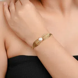 Zeraki Jewels Gold-Plated Stainless Steel Artificial Pearl Beaded Wraparound Bracelet-22