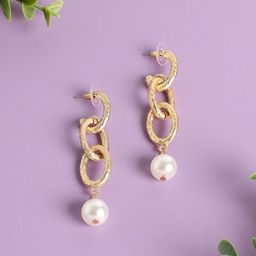 DressBerry Gold-Plated Pearl Beaded Contemporary Drop Earrings-image-100
